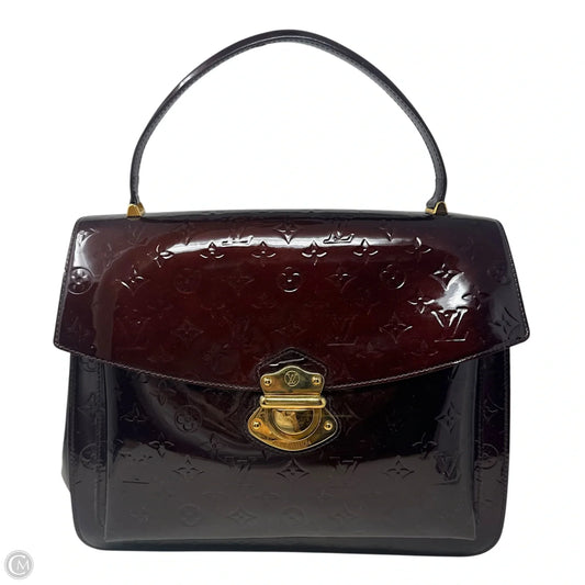 Romaine Amarante Vernis Handbag Luxury Designer By Louis Vuitton, Size: Medium