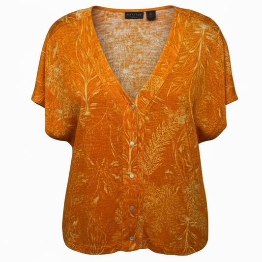 Linen Top Short Sleeve By Tahari In Orange, Size: L