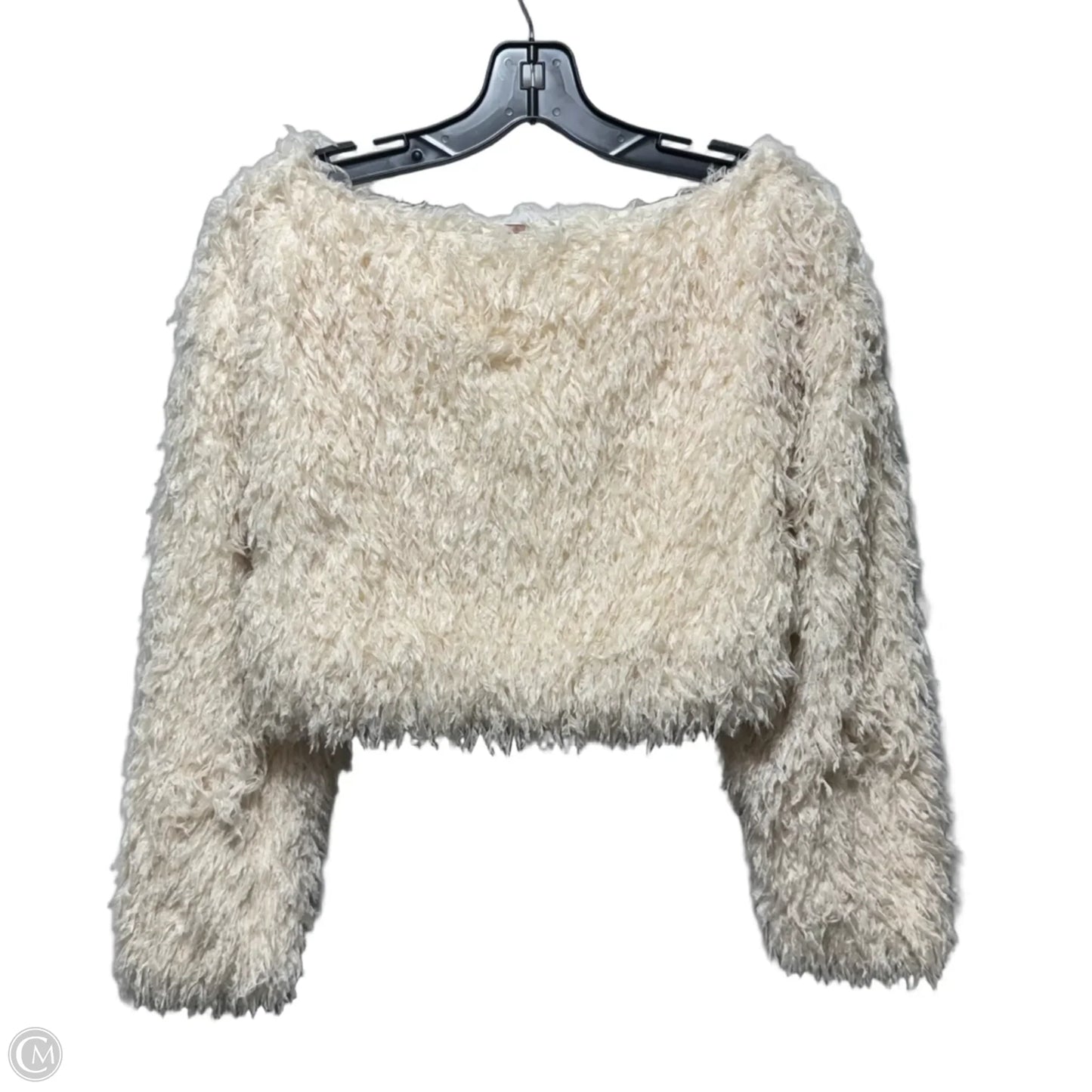 Cropped Faux Feather Sweater By Free People In Cream, Size: Xs