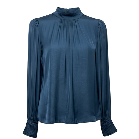 Mock Neck Pleated Cuff Long Sleeve Blouse By Maison D’ Amelie X Anthropologie In Blue, Size: S