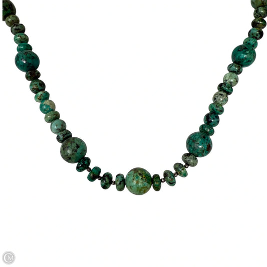 African Turquoise Graduated Beaded Necklace With Sterling Silver Clasp