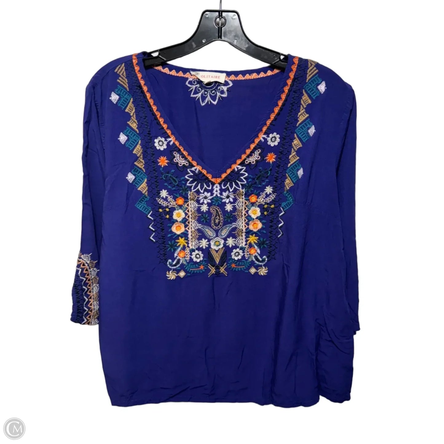 Top 3/4 Sleeve By Solitaire In Blue, Size: Xl