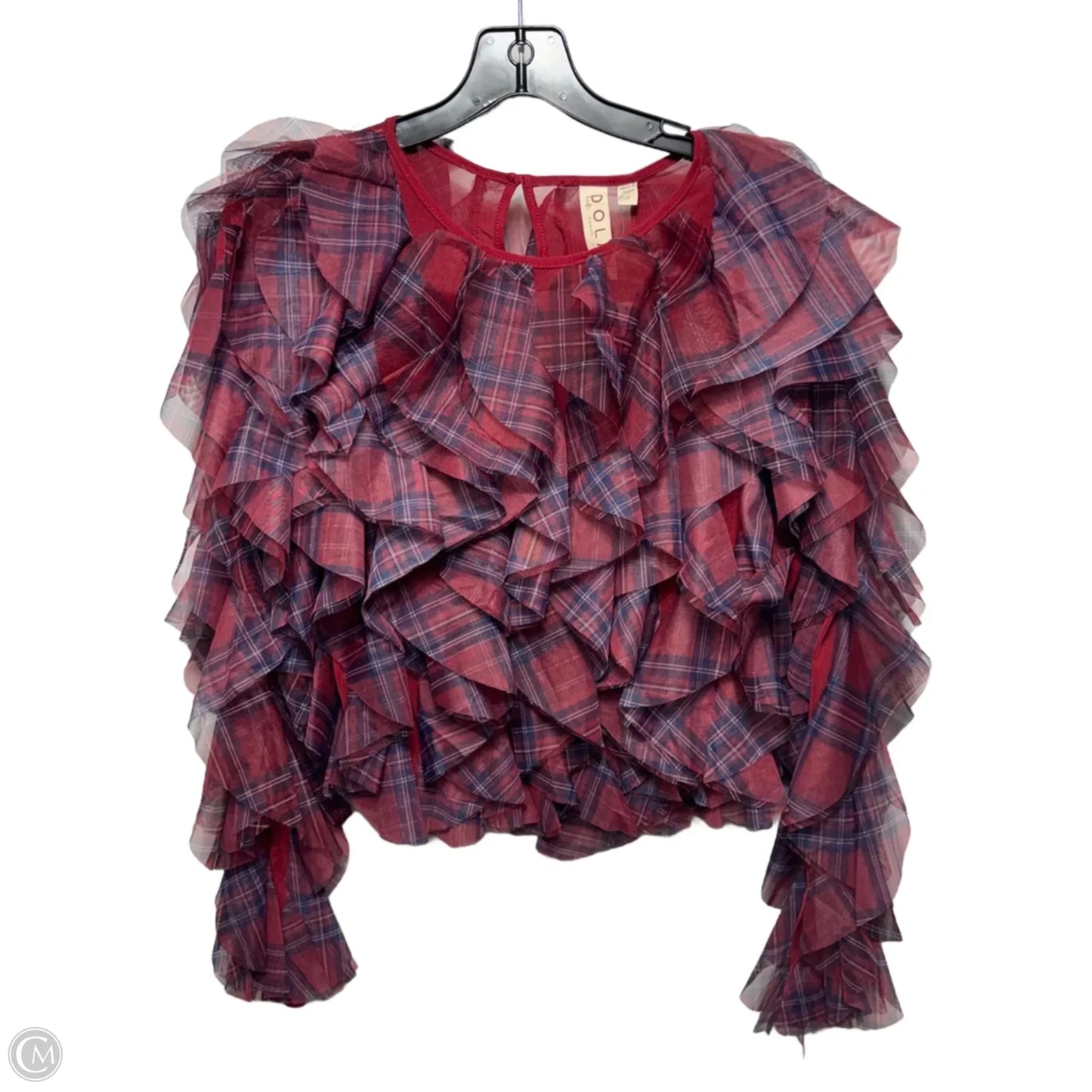 Ruffle Plaid Crew-Neck Blouse By Dolan Left Coast X Anthropologie In Red Plaid Pattern, Size: M