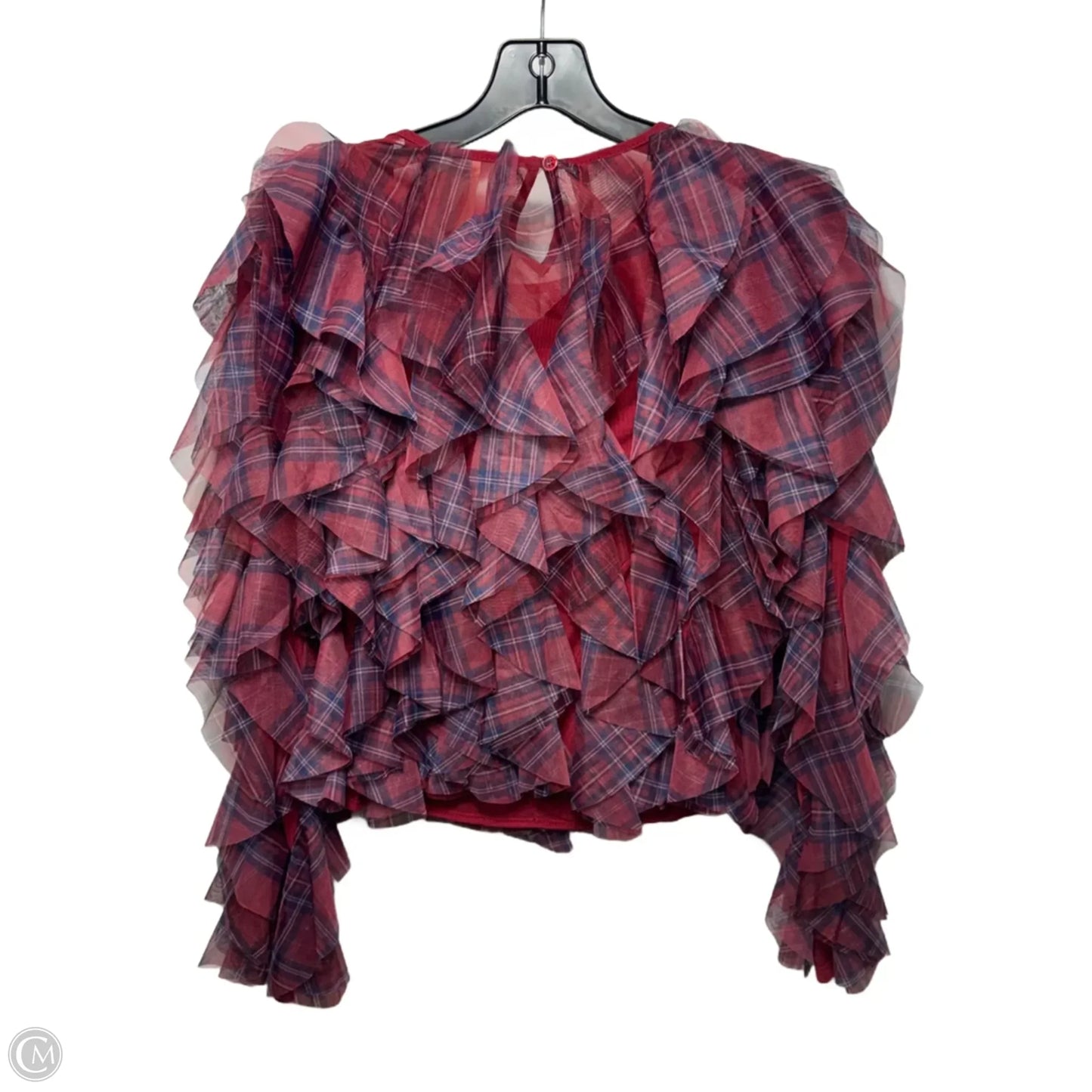 Ruffle Plaid Crew-Neck Blouse By Dolan Left Coast X Anthropologie In Red Plaid Pattern, Size: M