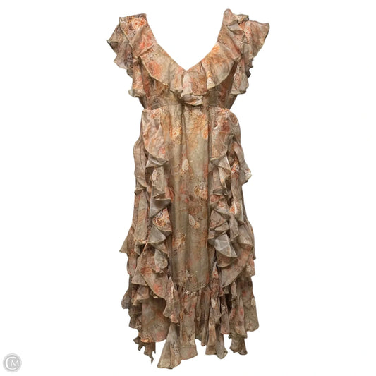 Ruffled Sleeveless Plunge Midi Dress By Anthropologie In Multi-colored, Size: L