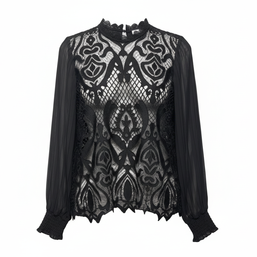 Pleated Sleeve Blouse Long Sleeve By Bailey 44 In Black, Size: L