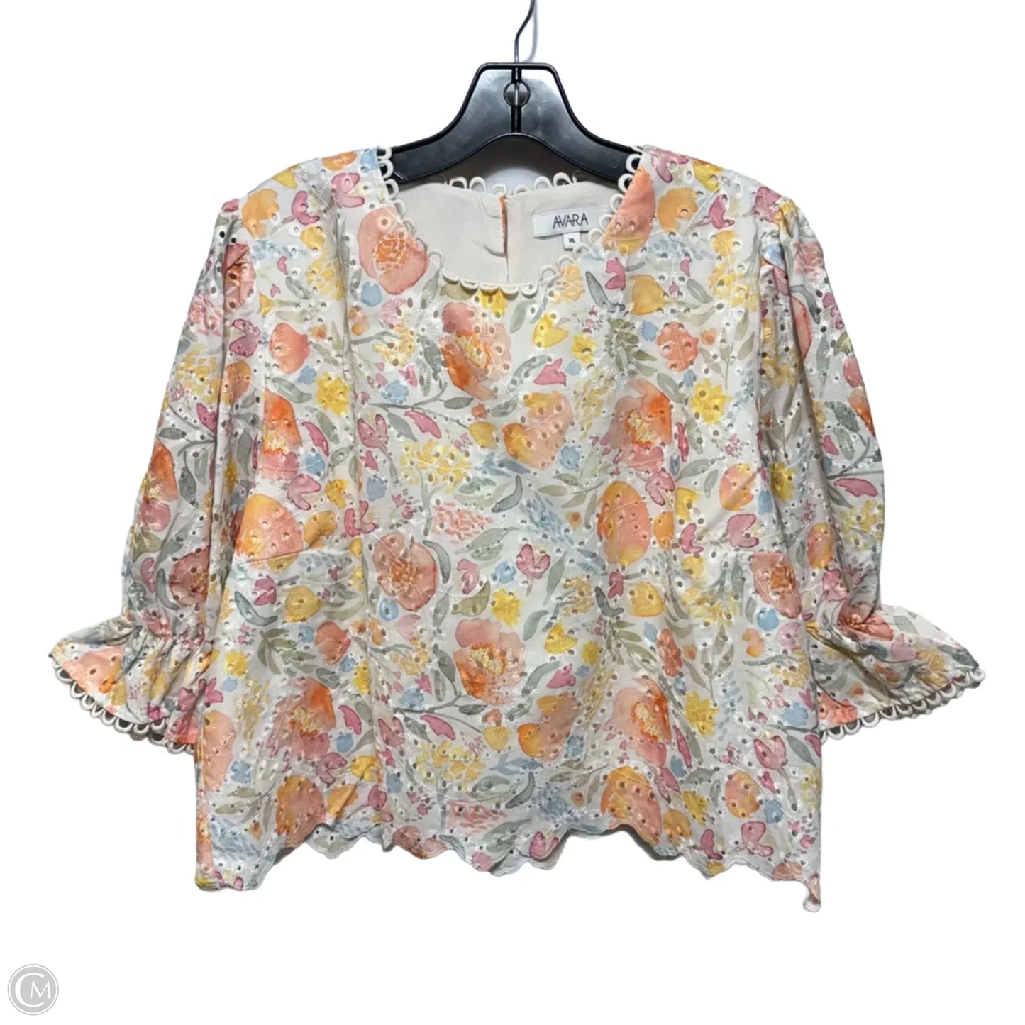Eyelet Top Short Sleeve By Avara In Floral Print, Size: XL