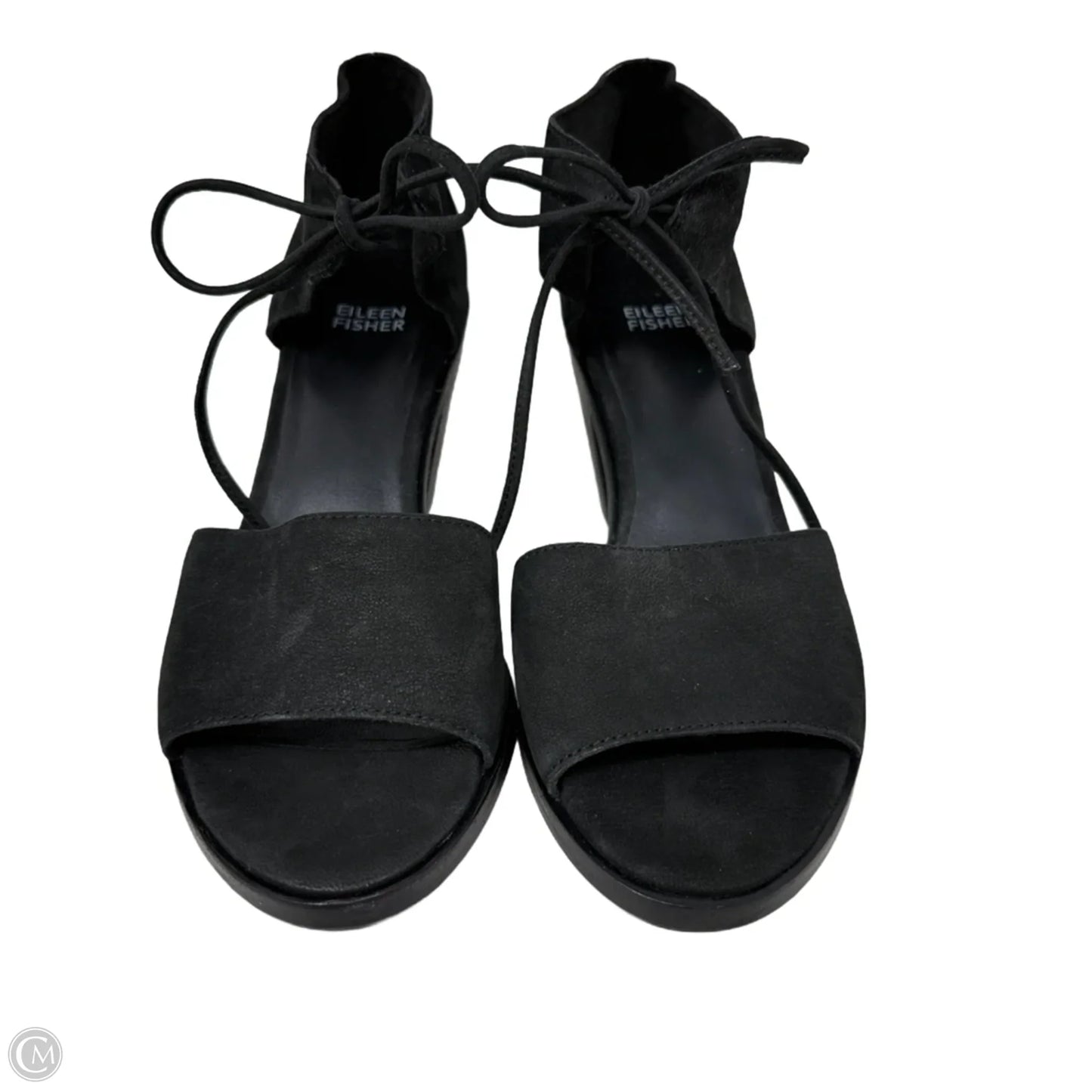 Ann Open Toe Leather Sandals By Eileen Fisher In Black, Size: 8