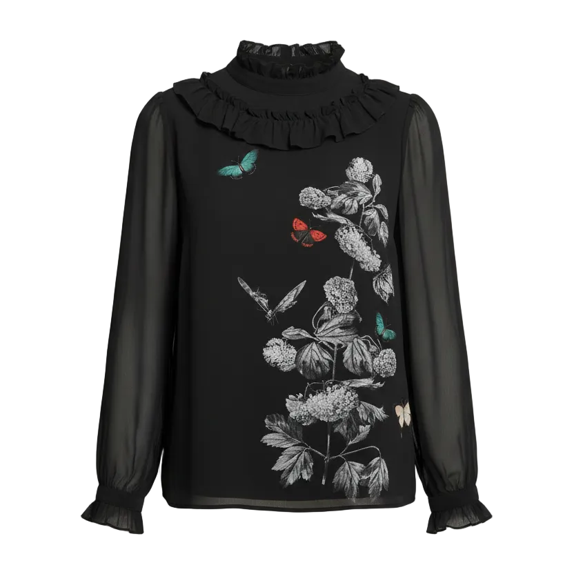 Ashliee Narrnia Ruffle Top By Ted Baker In Black, Size: 4