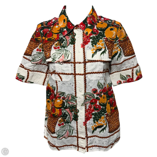 Cotton Logo Eyelet Top Short Sleeve Designer By Tory Burch In Multi-colored, Size: 0