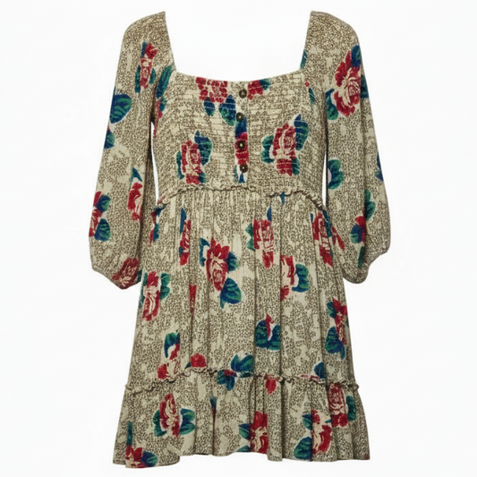 Summer Picnic Printed Mini Dress By Free People In Cream Floral Print, Size: S