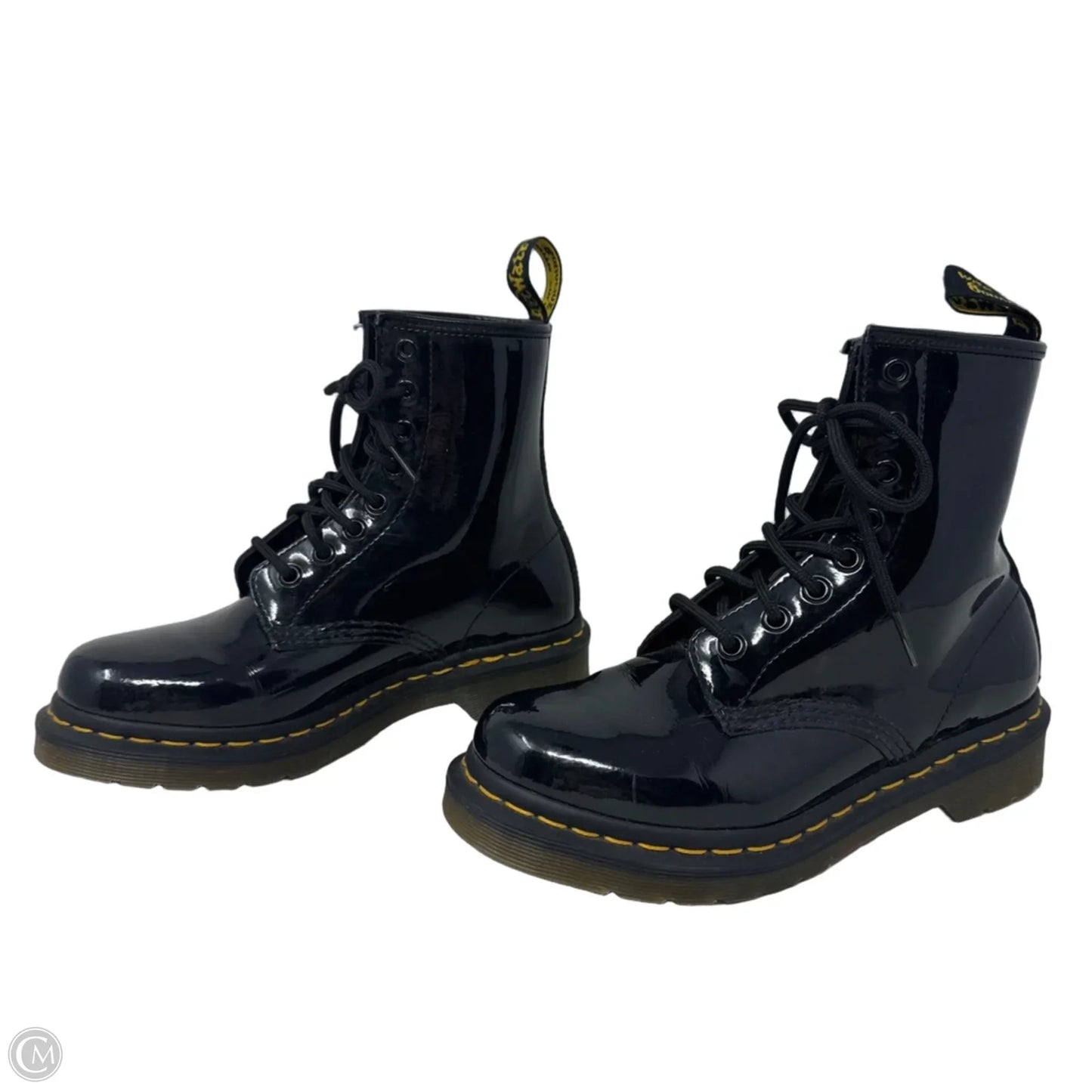 1460 Patent Leather Lace Up Boots By Dr Martens In Black, Size: 6