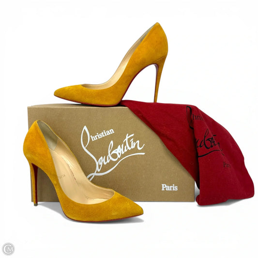 Pigalle Follies 100 Suede Pumps Luxury Designer By Christian Louboutin In Full Moon Yellow, Size: 7 (38)