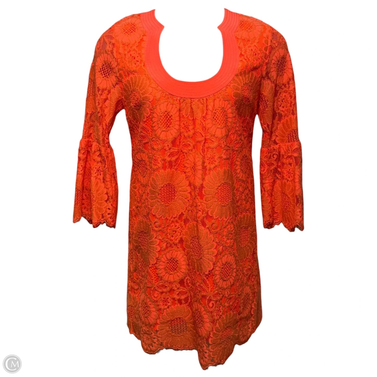 Bonita Embroidered Eyelet Bell-Sleeve Dress By Trina Turk In Orange, Size: 8