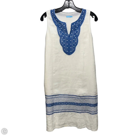 Embroidered Linen Dress Casual Midi By J Mclaughlin In Blue & White, Size: S