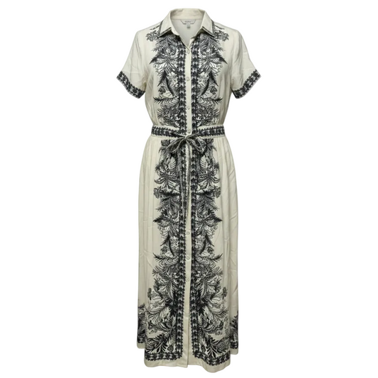 Border Print Midi Shirtdress By Max Studio In Black & Cream, Size: S ESTIMATED