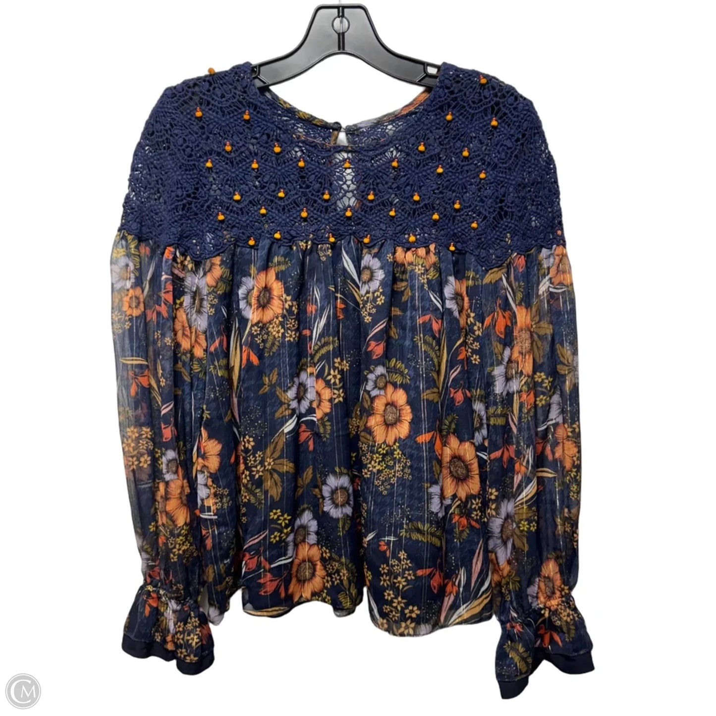 Crochet Trim Top Long Sleeve By Mynah’s In Floral Print, Size: M