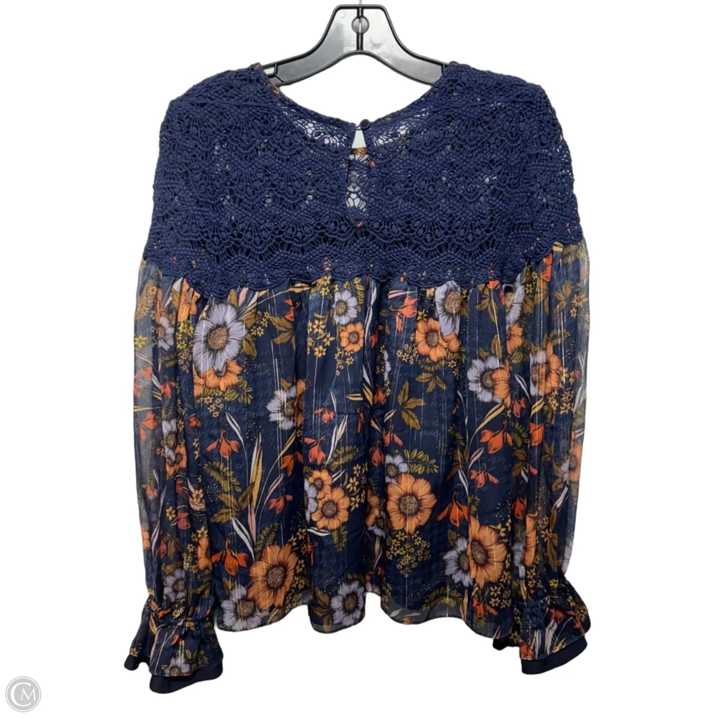 Crochet Trim Top Long Sleeve By Mynah’s In Floral Print, Size: M