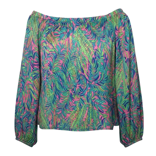 Adira Silk Off The Shoulder Stretch Silk Top Designer By Lilly Pulitzer In Pink Sunset Coco Breeze, Size: M