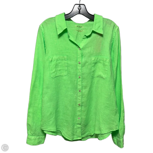 Sea View Linen Top Long Sleeve Designer By Lilly Pulitzer In Green, Size: L