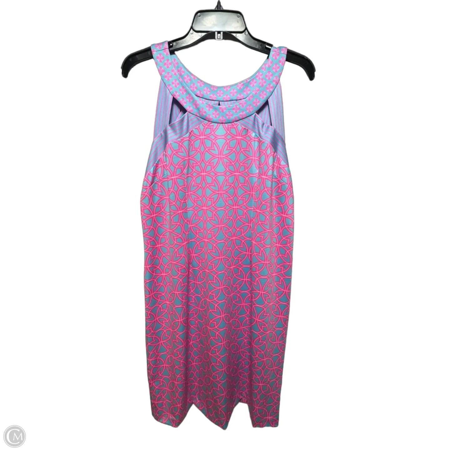 Isosceles Jersey Geometric Print Halter Cut Out Dress By Gretchen Scott In Blue & Pink, Size: XXL
