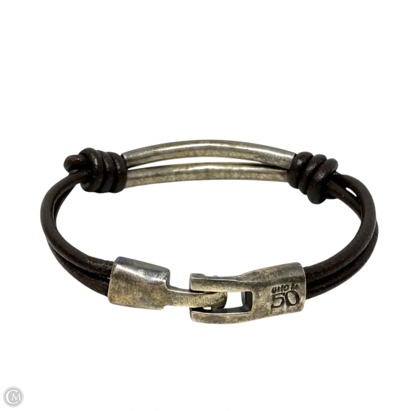 Double Strand Leather & Silver Plated Bracelet By Uno De 50