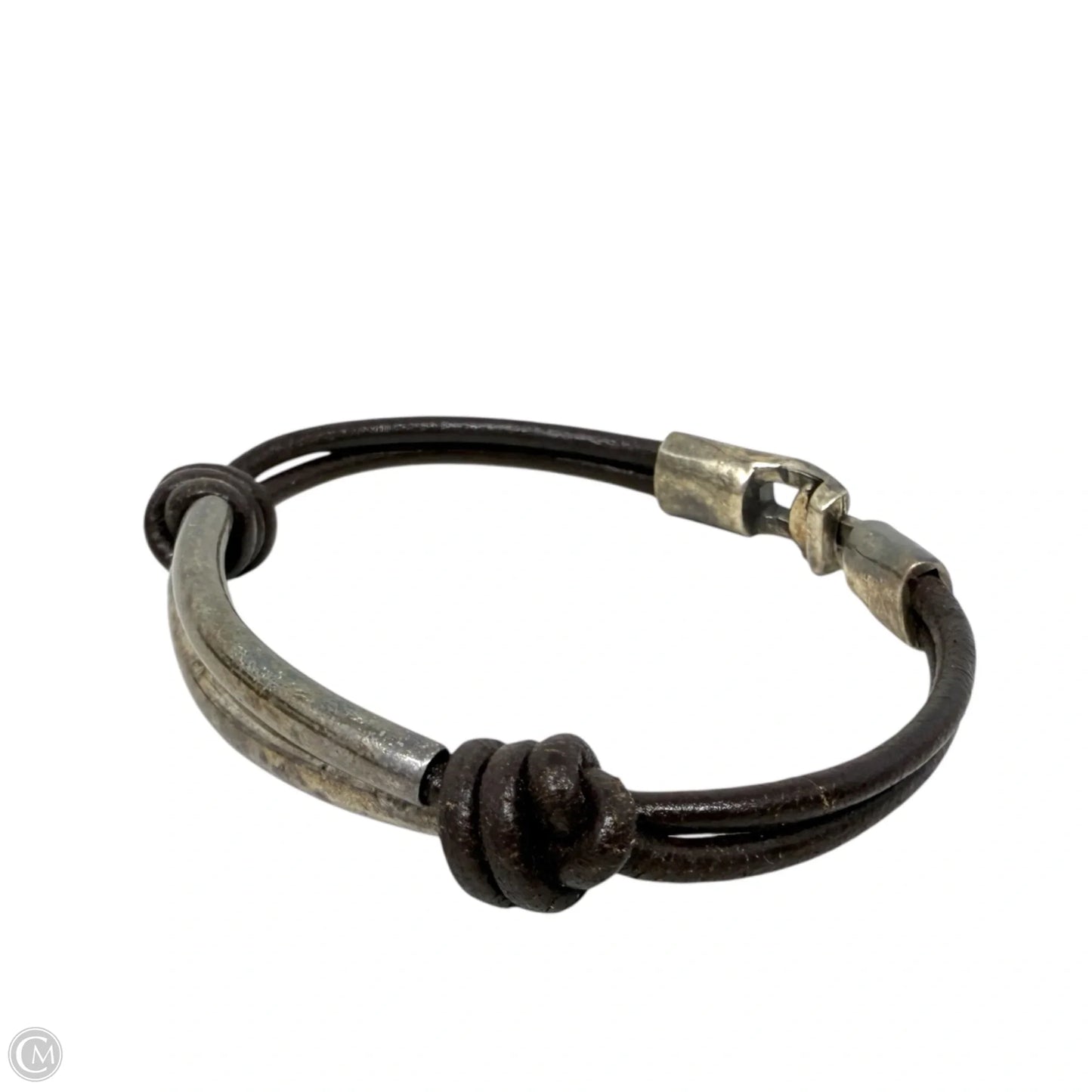 Double Strand Leather & Silver Plated Bracelet By Uno De 50
