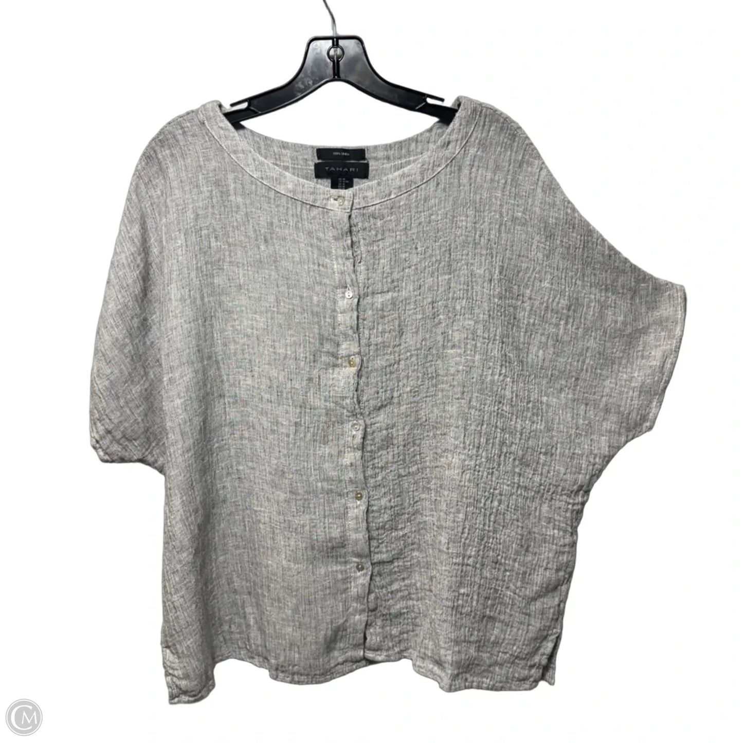 Linen Top Short Sleeve By Tahari In Grey, Size: M