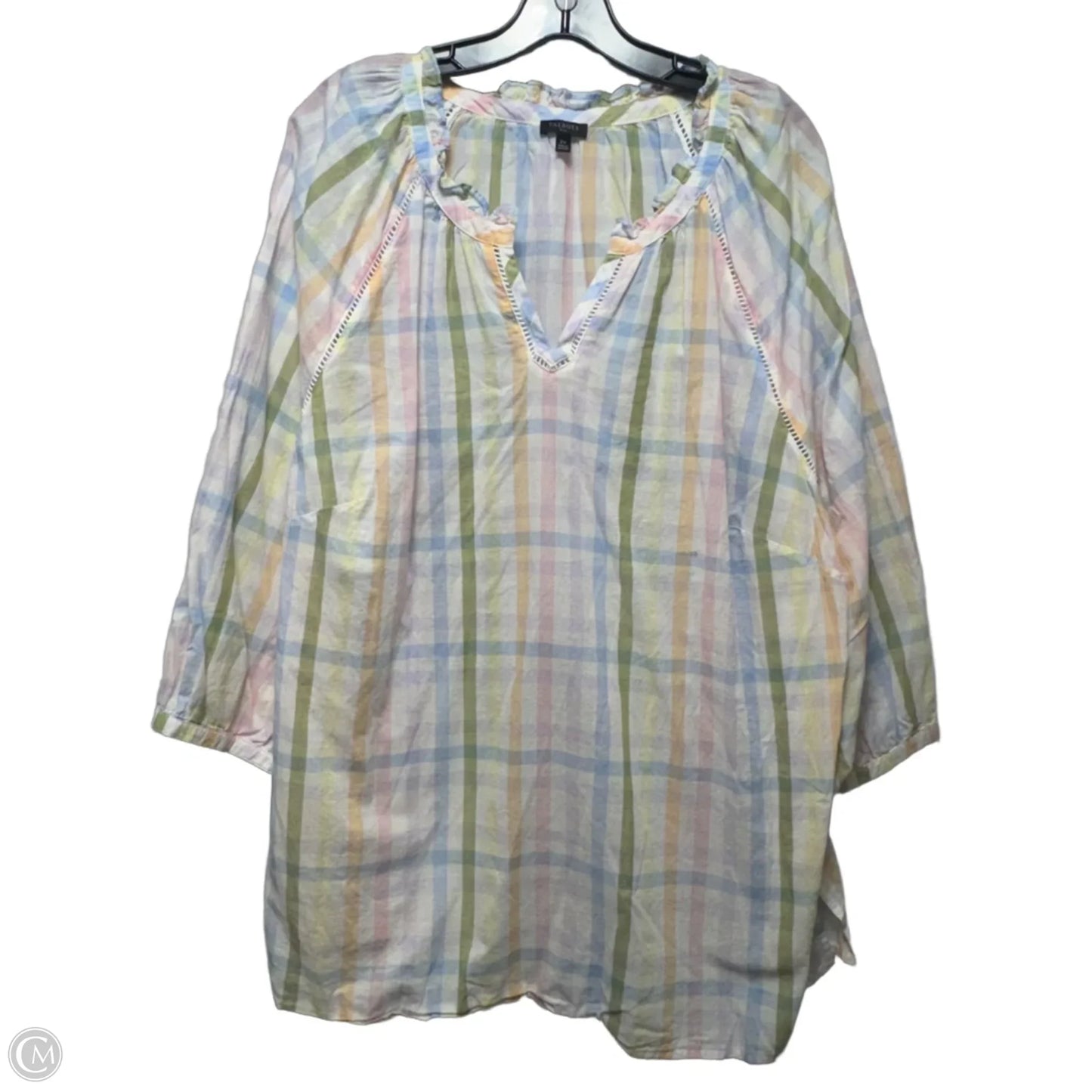 Top 3/4 Sleeve By Talbots In Plaid Pattern, Size: 2x