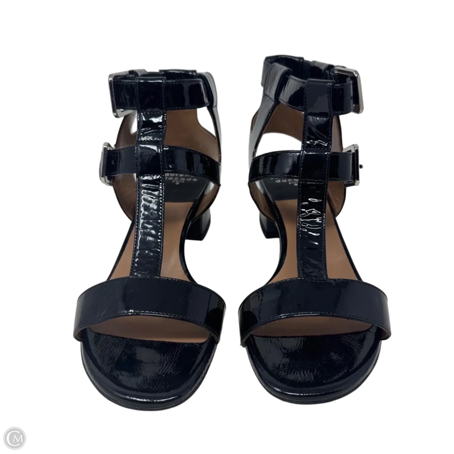 Patent Buckle Sandals Heels Block By Lauren Dacade In Black, Size: 7.5 (37.5)