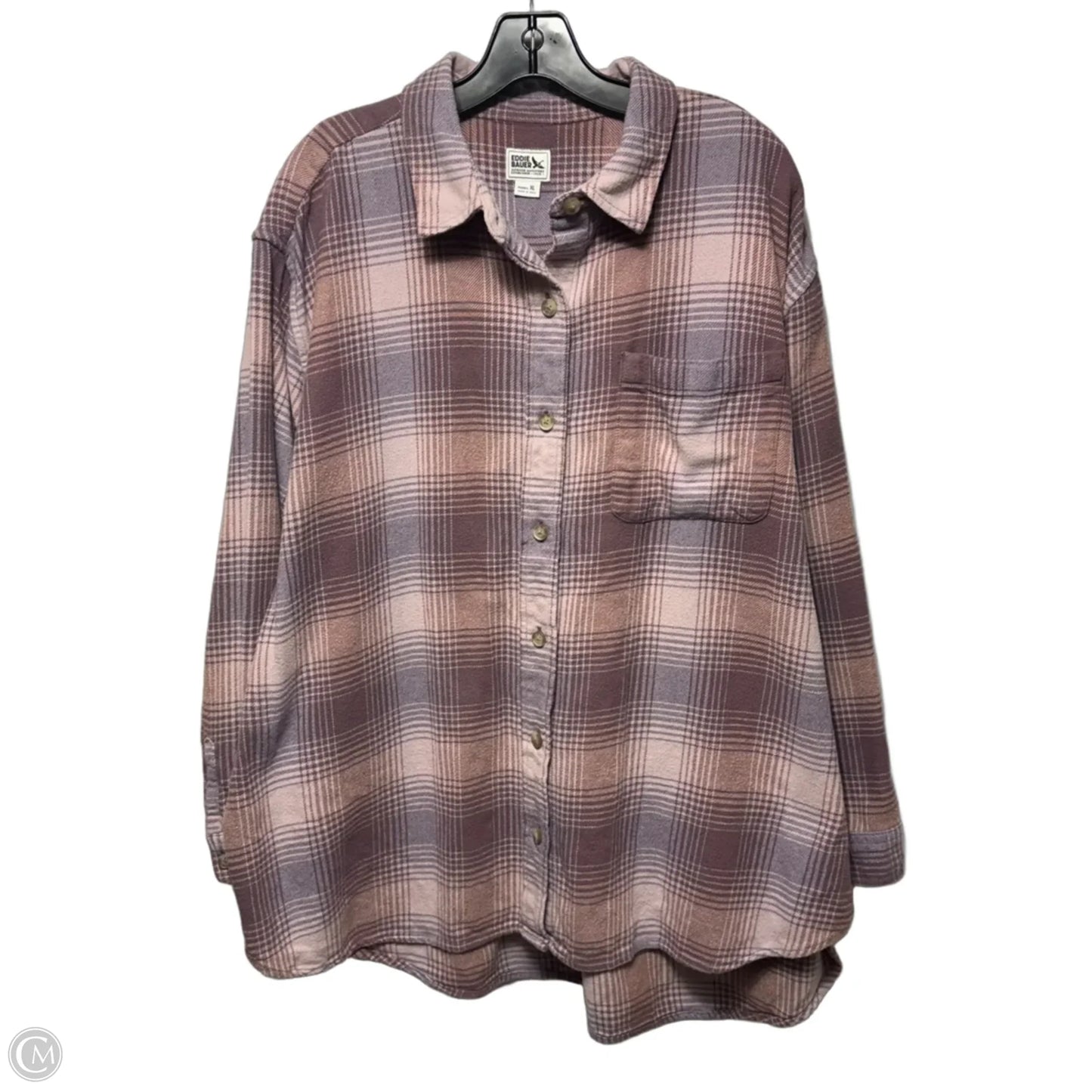 Top Long Sleeve By Eddie Bauer In Plaid Pattern, Size: Xl