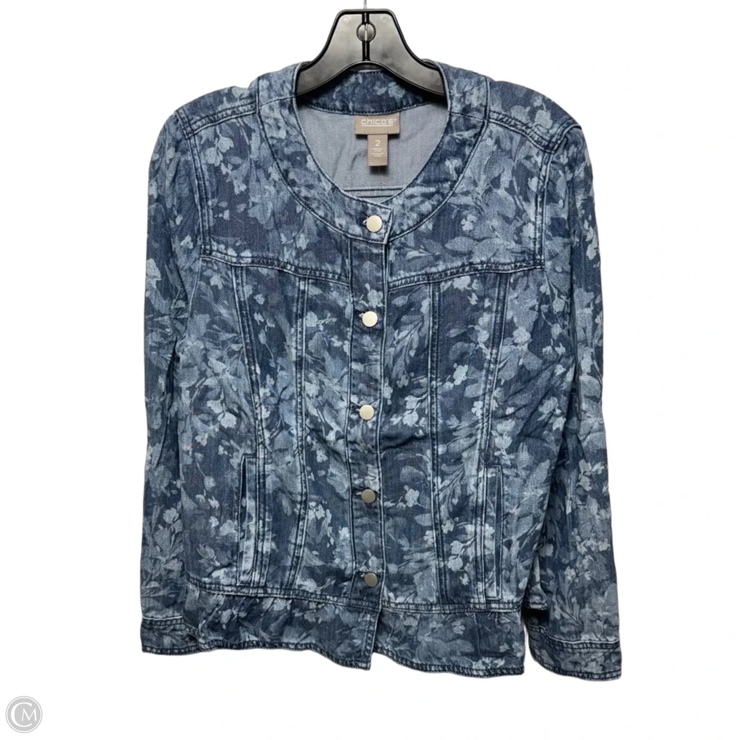 Jacket Denim By Chicos In Floral Print, Size: L