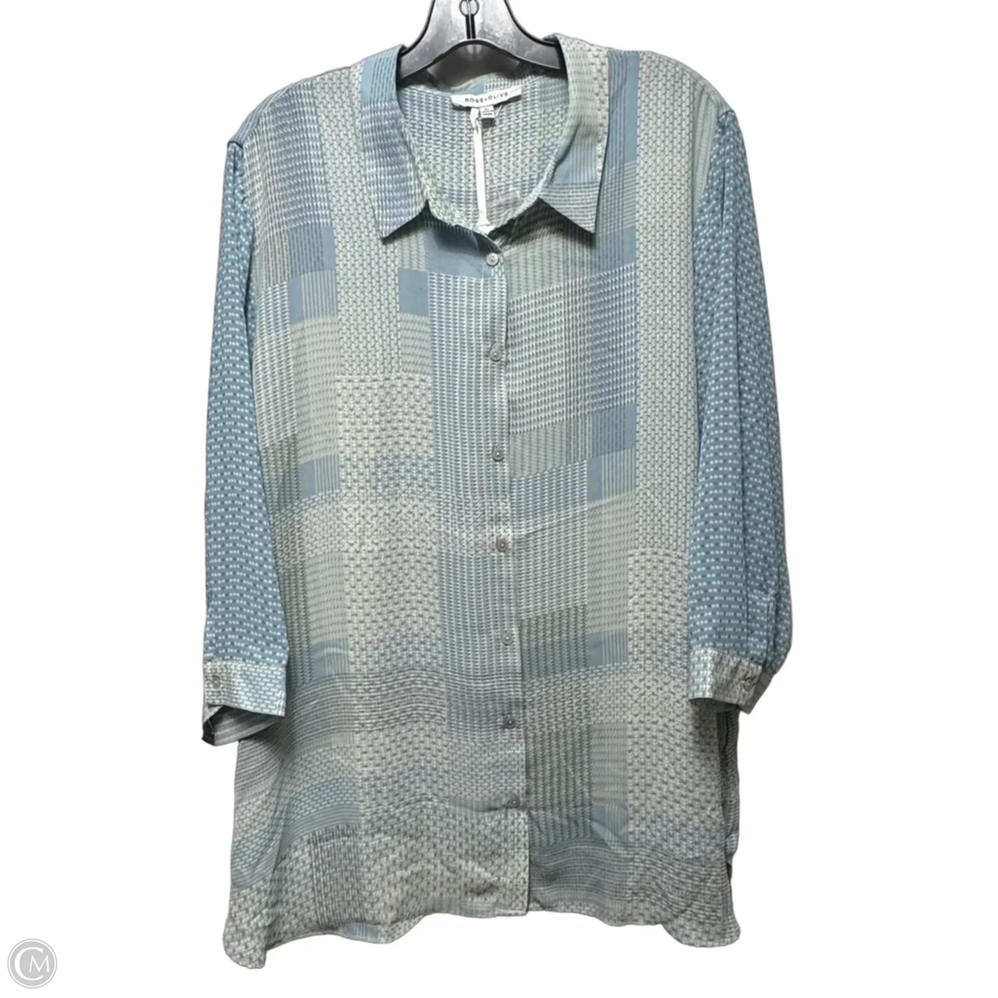 Top 3/4 Sleeve By Rose And Olive In Blue & Cream, Size: 3x
