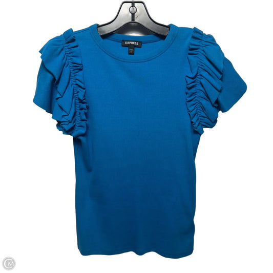 Ribbed Top Short Sleeve By Express In Blue, Size: M