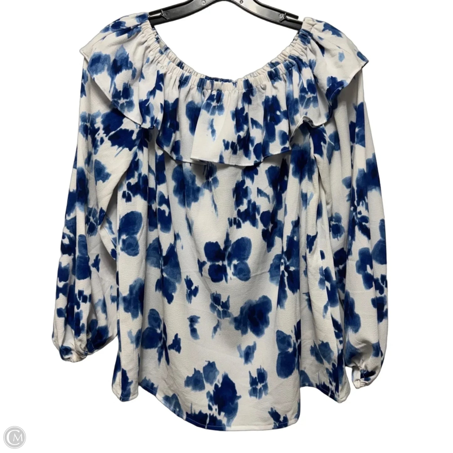 Top Long Sleeve By Michael By Michael Kors In Blue & White, Size: M