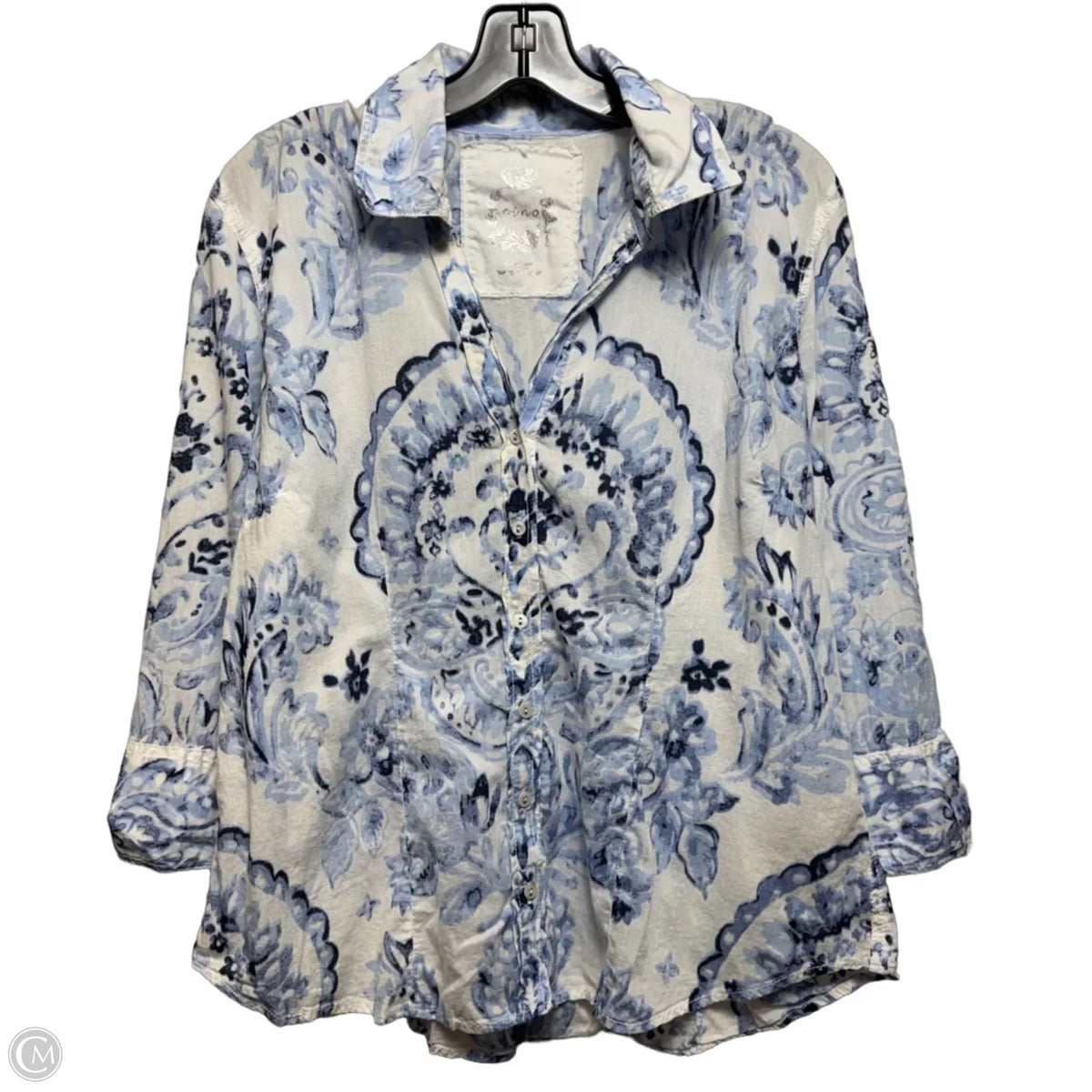 Top Long Sleeve By Cuno In Blue & White, Size: Xl