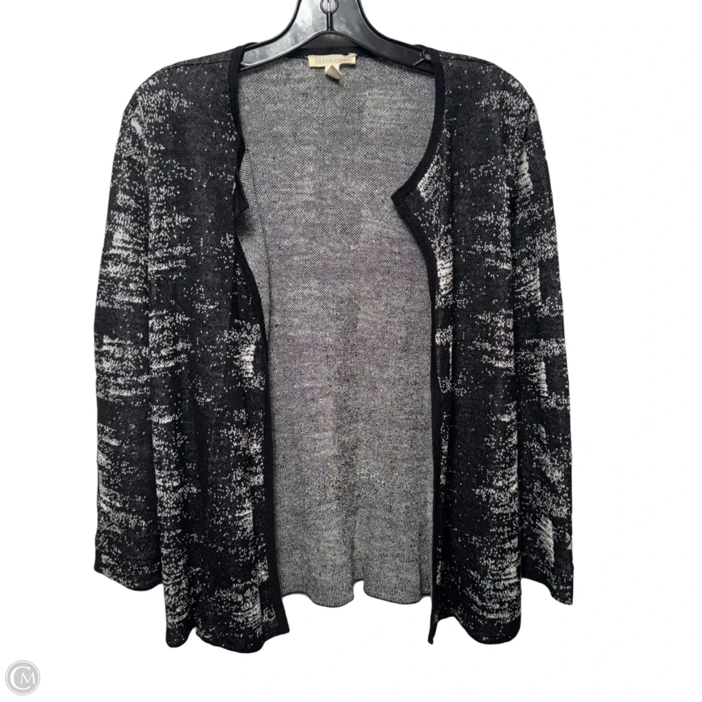 Linen Blend Sweater Cardigan By Eileen Fisher In Black & White, Size: S