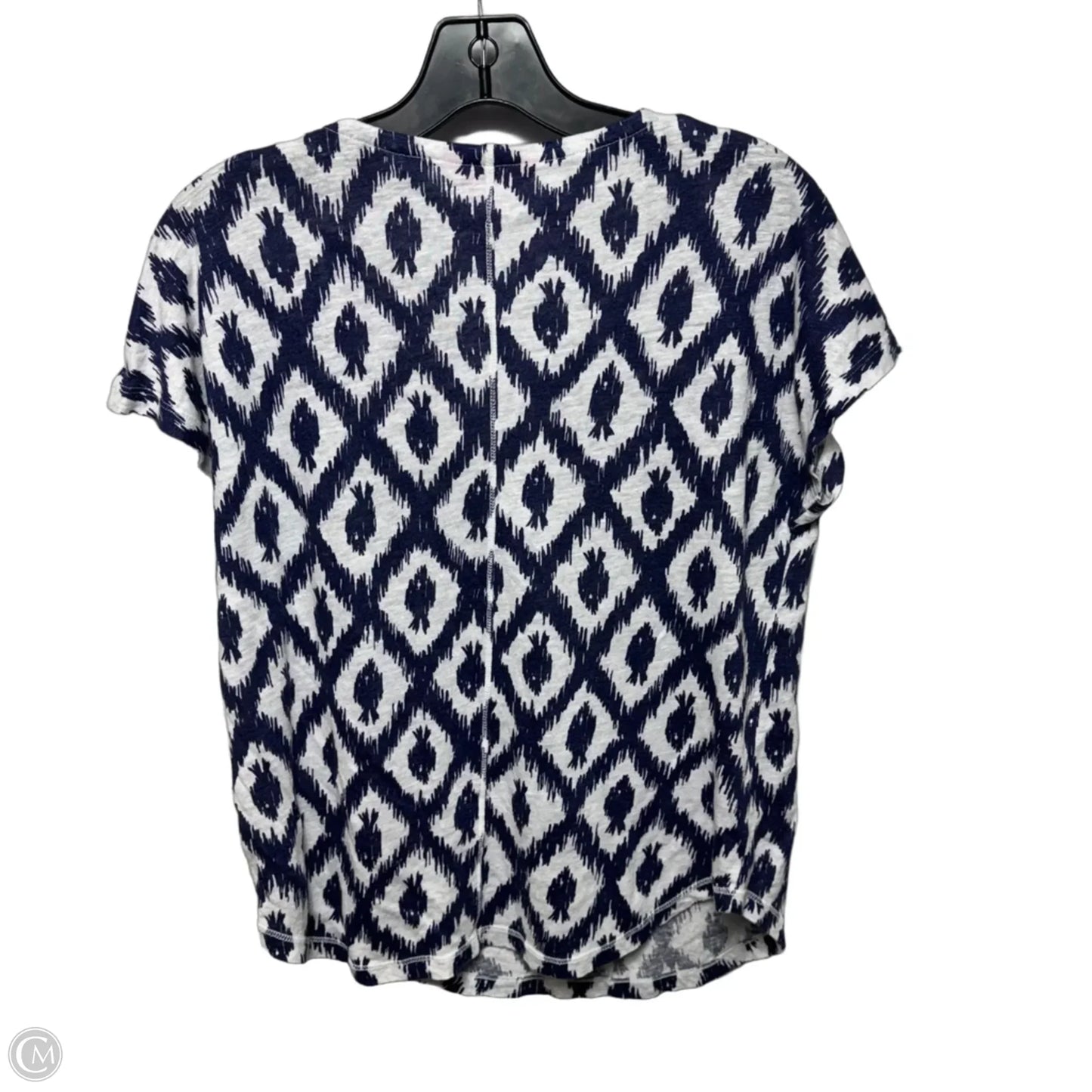 Linen Top Short Sleeve Designer By Lilly Pulitzer In Blue & White, Size: S
