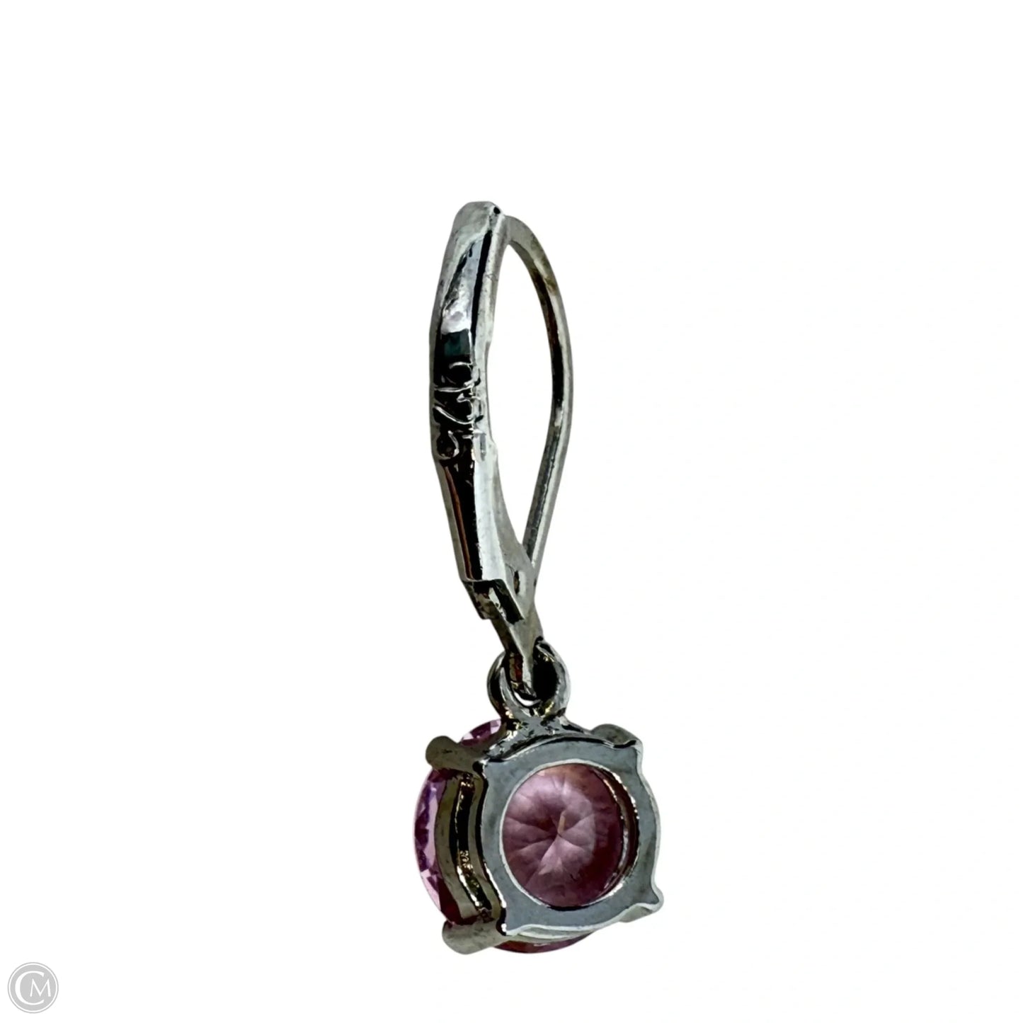 Sterling Silver & Pink CZ Solitaire Drop Earrings