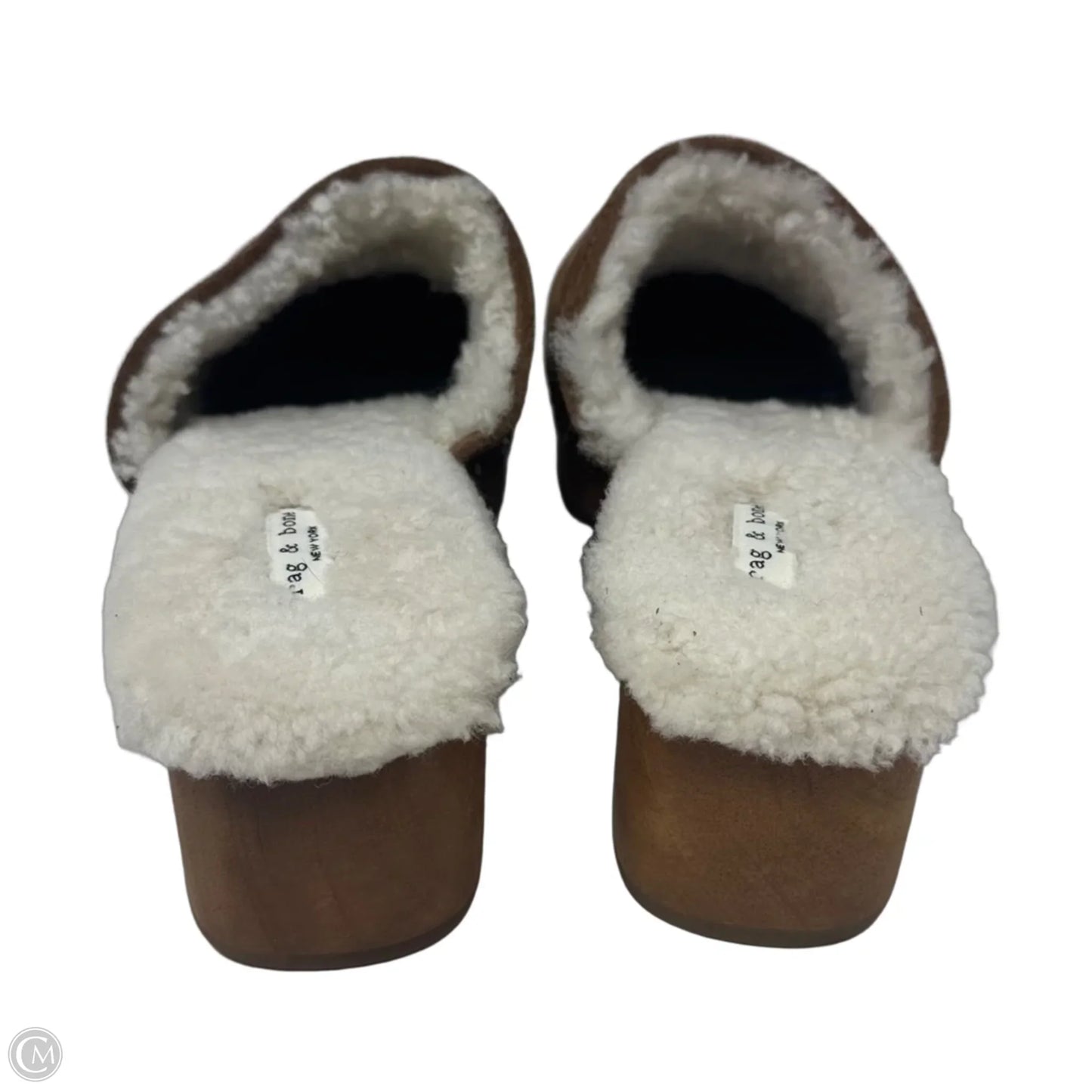 Mara Suede Shearling Clog Shoes Heels Block By Rag And Bone In Tan, Size: 5 (35)
