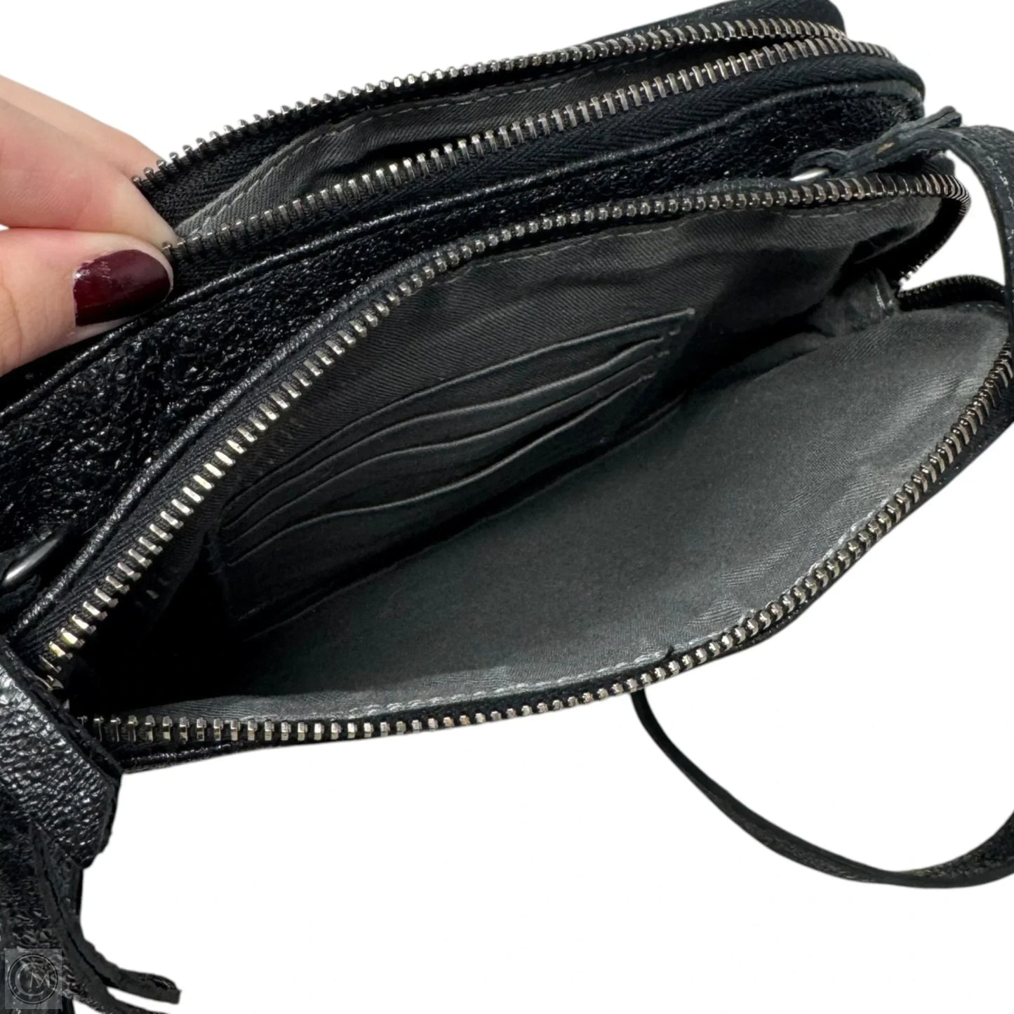 Crinkled Leather Double Zip Crossbody Leather By Eileen Fisher, Size: Medium