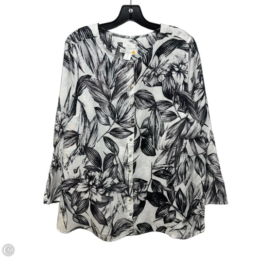 Linen Top Long Sleeve By C And C In Black & White, Size: 1x