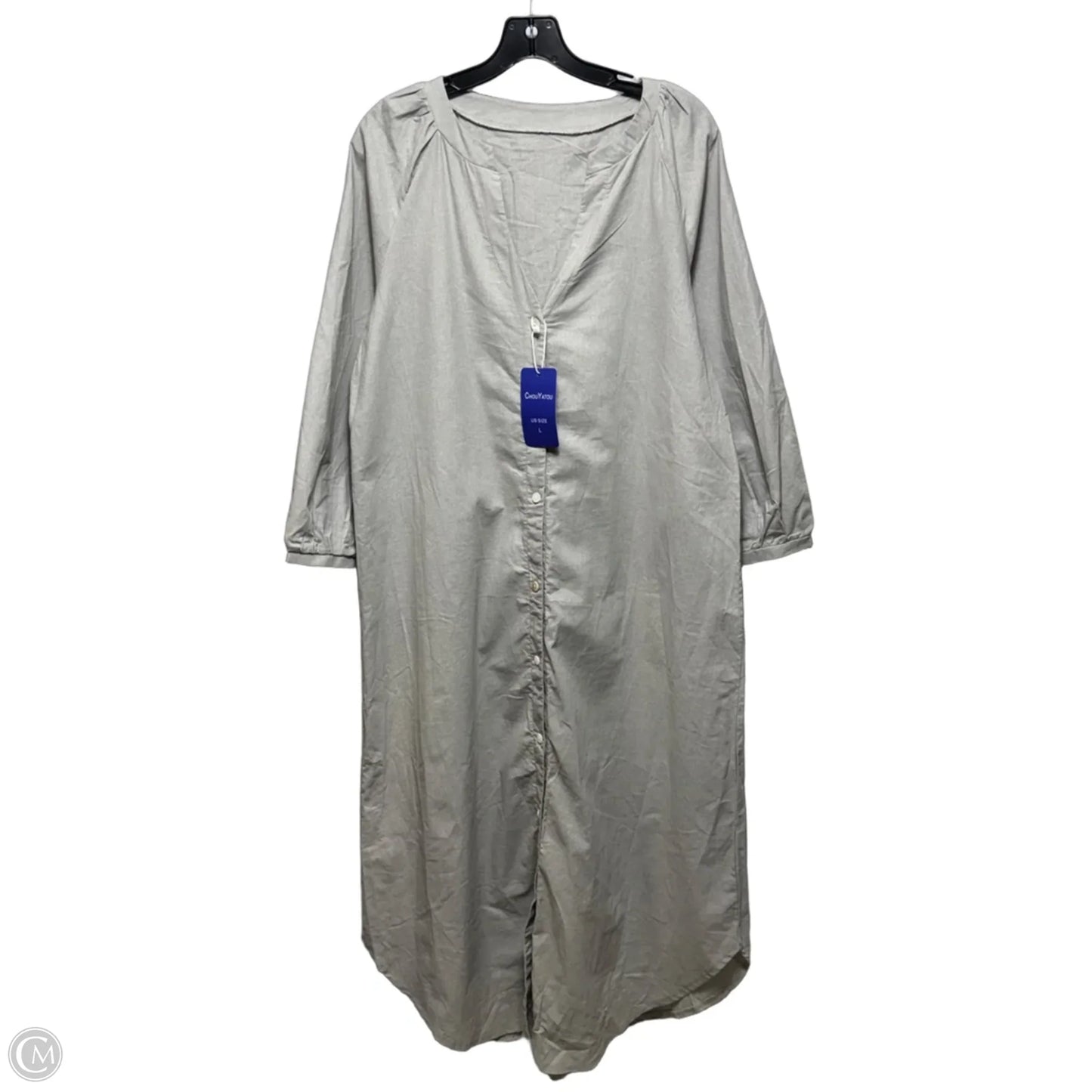 Linen Shirt Dress Casual Maxi By ChouYatou In Grey, Size: L