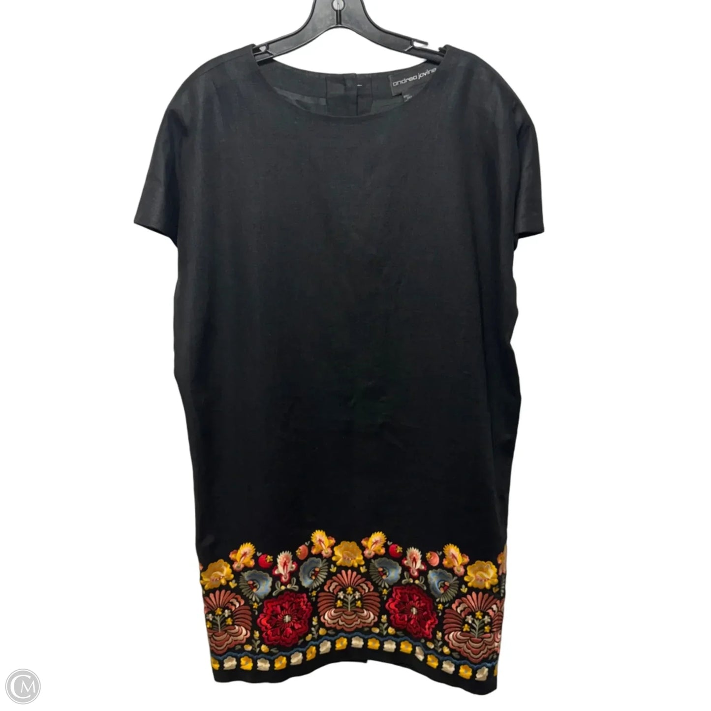 Vintage Embroidered Hem Linen Midi Dress By Andrea Jovine In Black, Size: 8