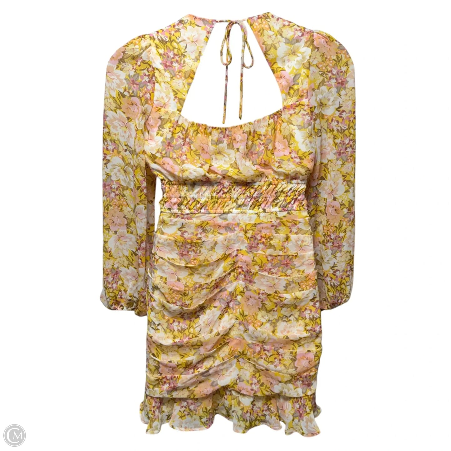 Smocked Waist Ruched Long Sleeve Minidress By ASTR The Label In Floral Print, Size: M
