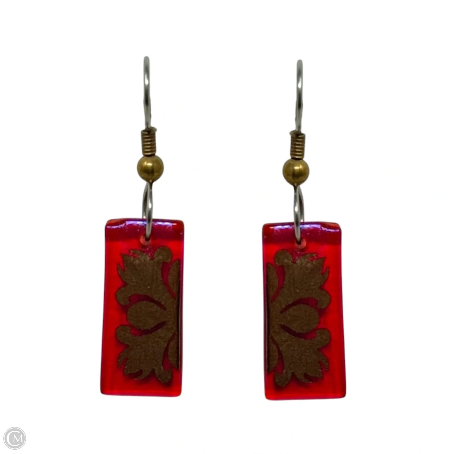 Gold & Red Iridescent Glass Dangle Earrings
