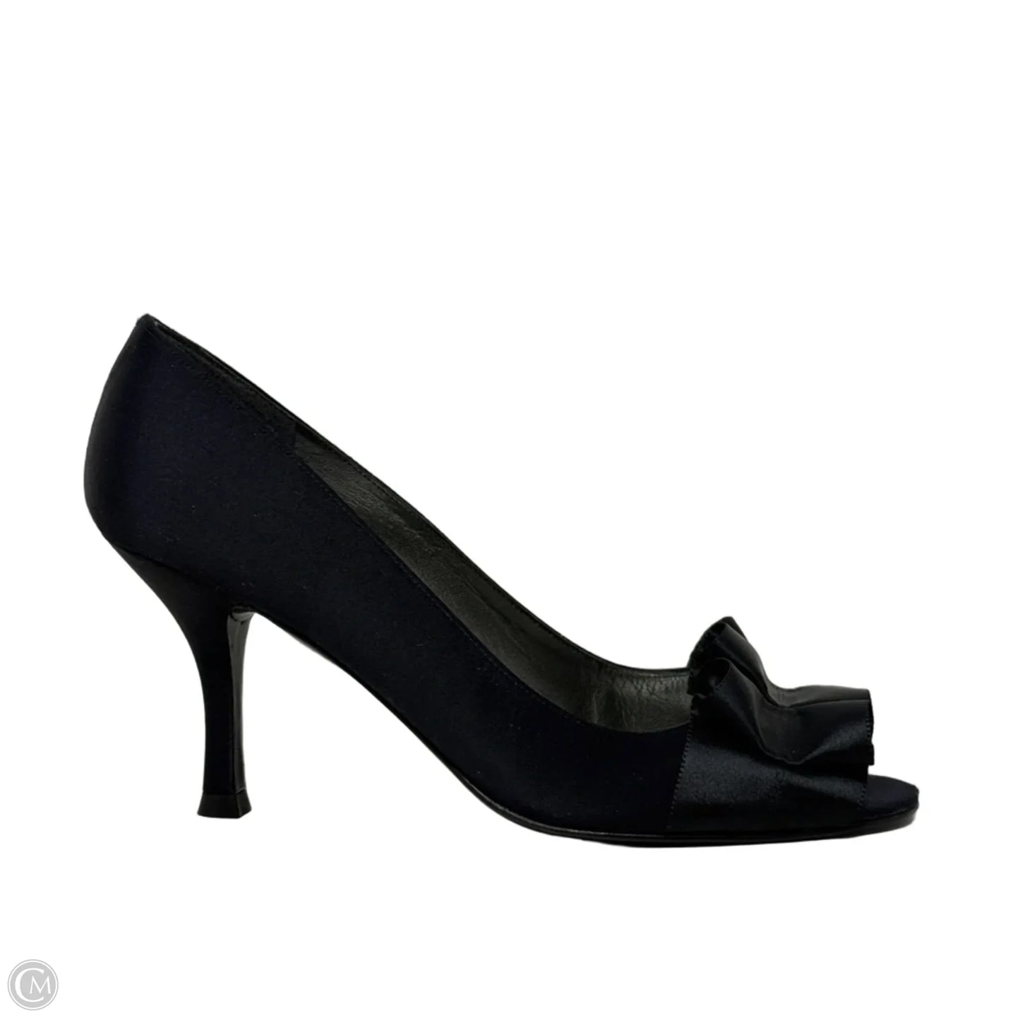 Gigiritz Satin Peep Toe Evening Pumps Designer By Stuart Weitzman In Black, Size: 7.5