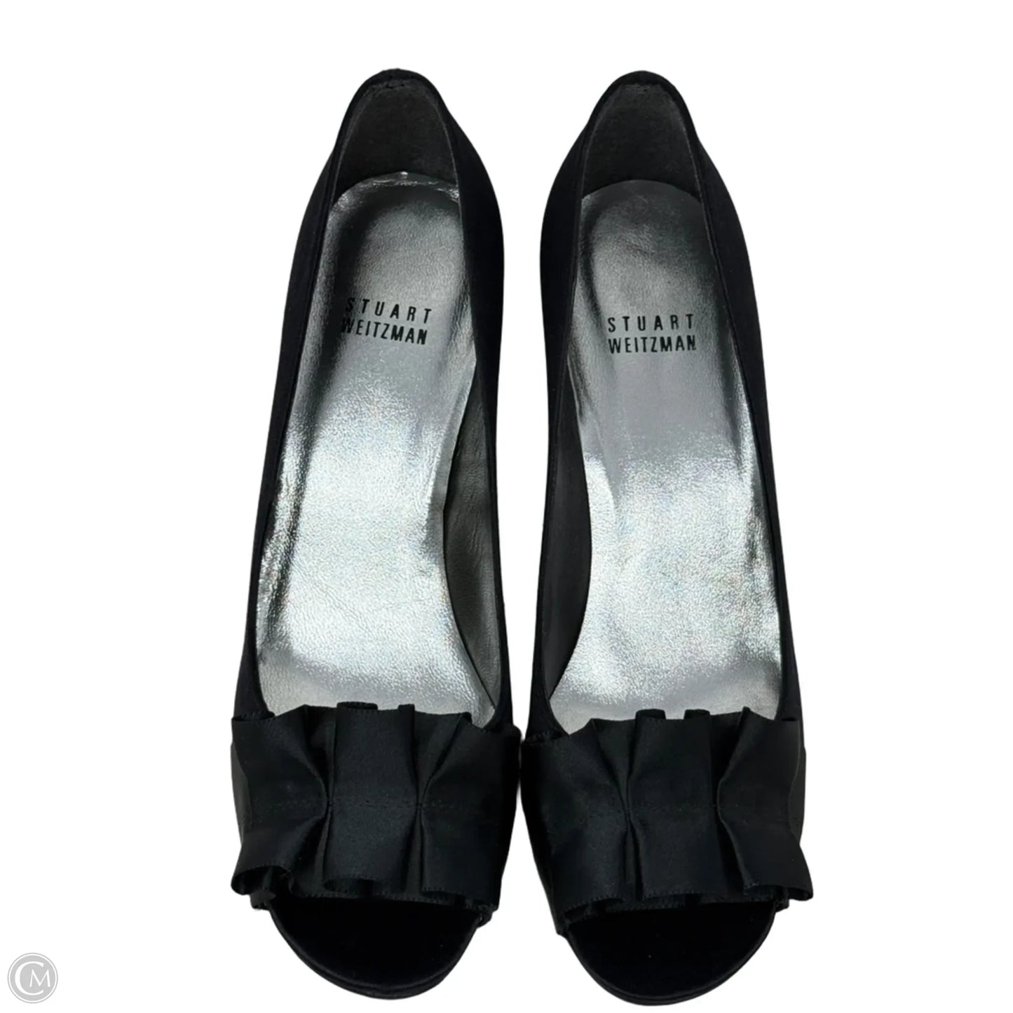 Gigiritz Satin Peep Toe Evening Pumps Designer By Stuart Weitzman In Black, Size: 7.5