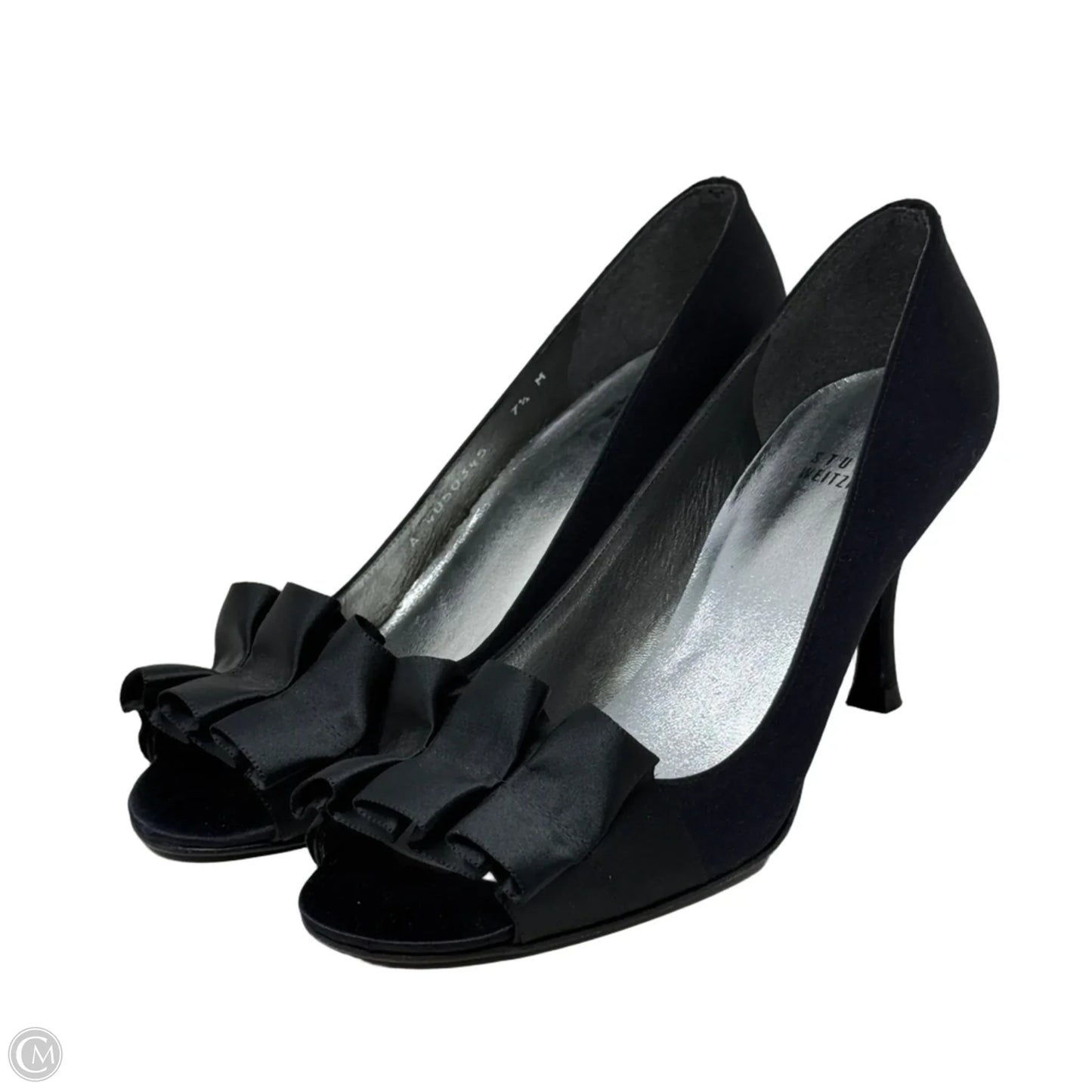 Gigiritz Satin Peep Toe Evening Pumps Designer By Stuart Weitzman In Black, Size: 7.5