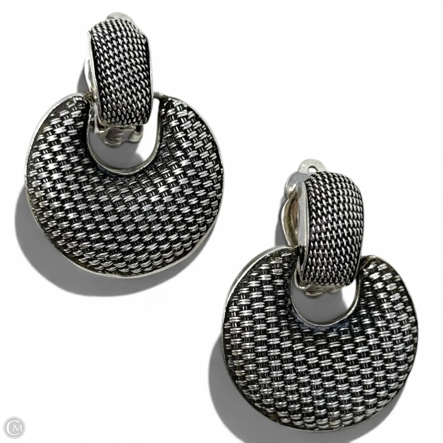 Vintage Sterling Silver Basket Weave Door Knocker Clip Earrings By John Hardy